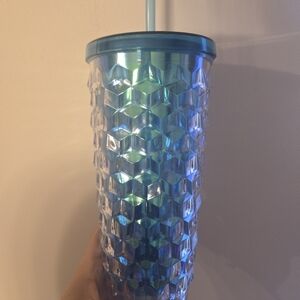 Iridescent Blue Tumbler with Straw